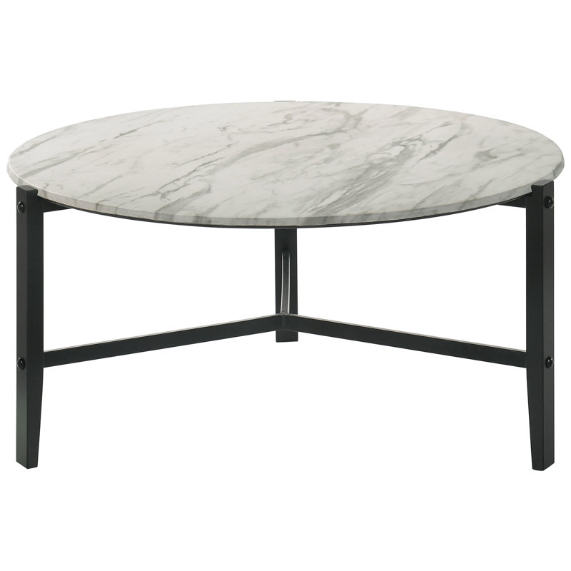 Table basse ronde en faux marbre, finition blanche, pieds en métal, marbre Living Quarters, supports, pièces