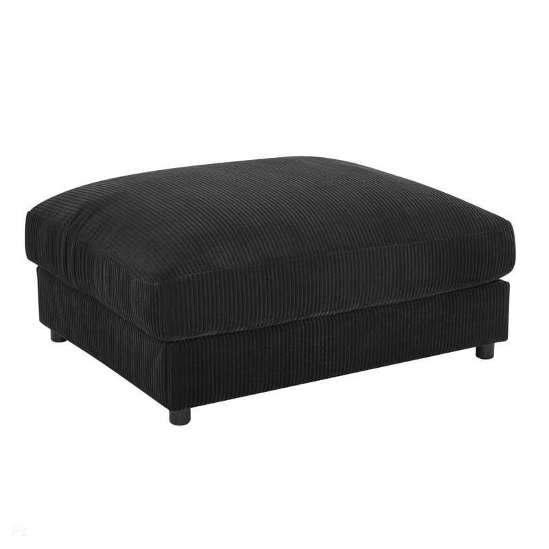Corduroy Upholstered Rectangle Ottoman, Black