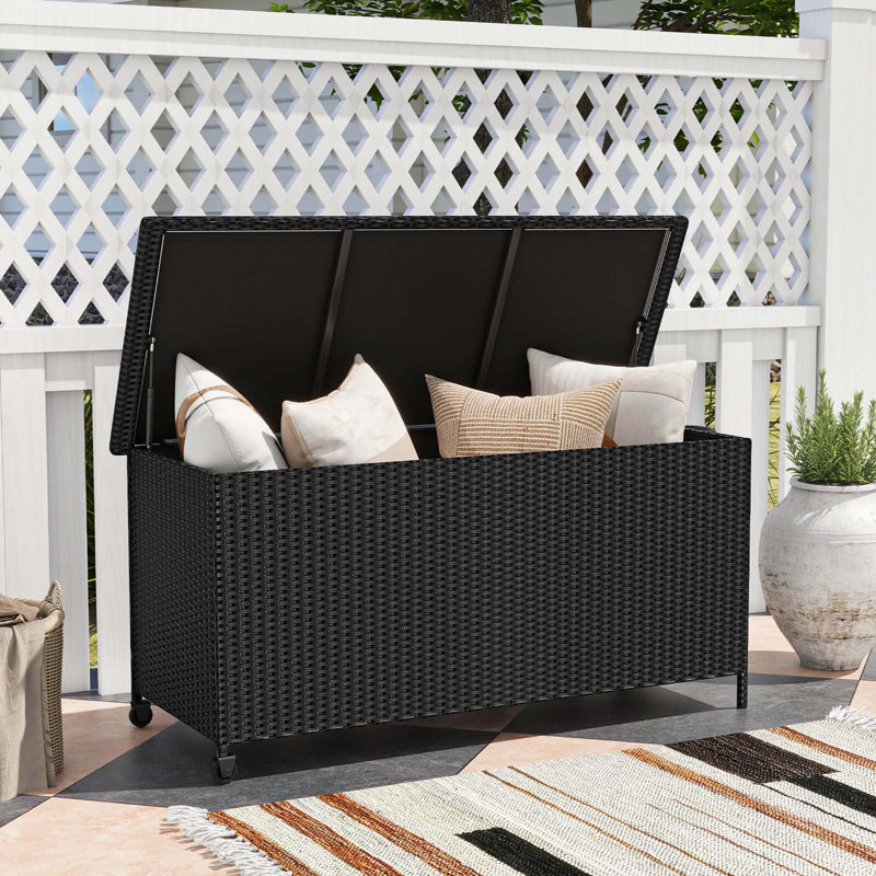 Coffre de terrasse en rotin 85 gallons avec doublure imperméable Costway, Noir