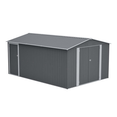 Remise de rangement extérieure en métal 10 pi x 14 pi avec portes verrouillables, porte latérale et 4 bouches d'aération