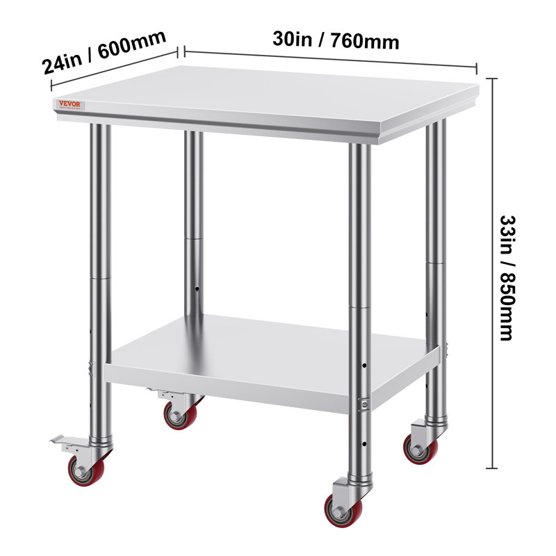 Stainless Steel Work Table with Wheels 24 x 30 Prep Table with casters Heavy Duty
