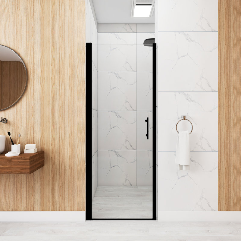 28"X 72" Pivot Shower Door | Matte Black Aluminum Frame | Half Frame | 1/4 Inch Tempered Glass With Explosion-Proof Film | Stainless Steel Handle