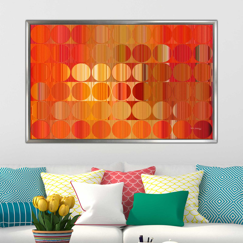 «Circles and Squares 58 Orange Fire» par Mark Lawrence, reproduction d'art sur toile encadrée, H 21,5 po x l 33,5 po x P 2 po