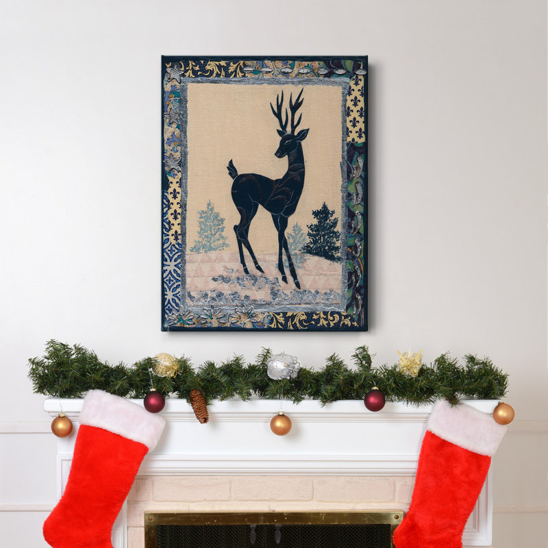 Silhouette de cerf, toile tendue avec châssis - prêt à accrocher, H 48 po x l 32 po x P 1 po