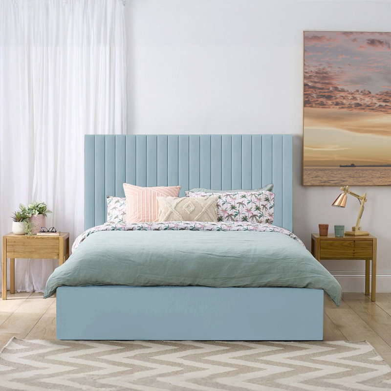 Leopoldine Upholstered Bed, Double (4'6), Sky Blue