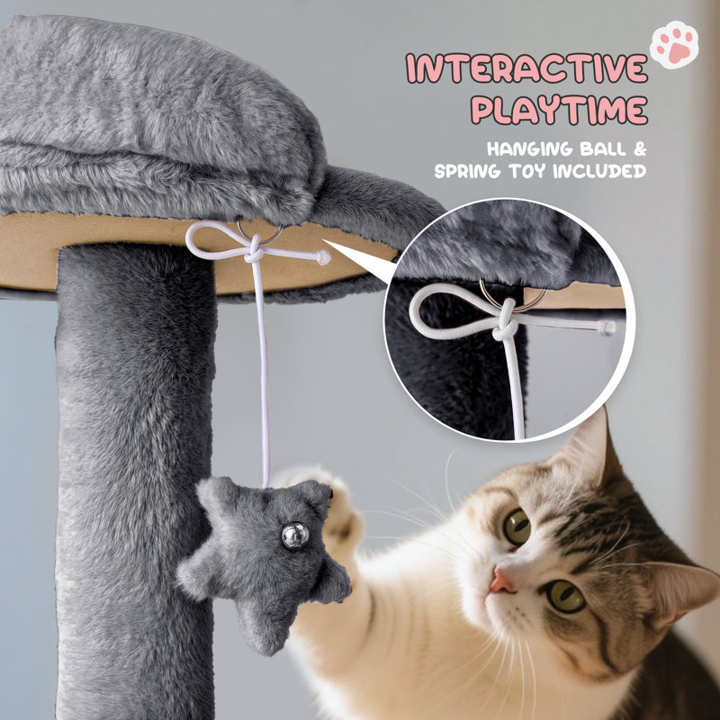 Lizzie Cat Tree Multi Level Play Tower Condo Cat Sisal Scratching Posts with Perches, Ramp and Brush, 70" H x 30" W x 32" D