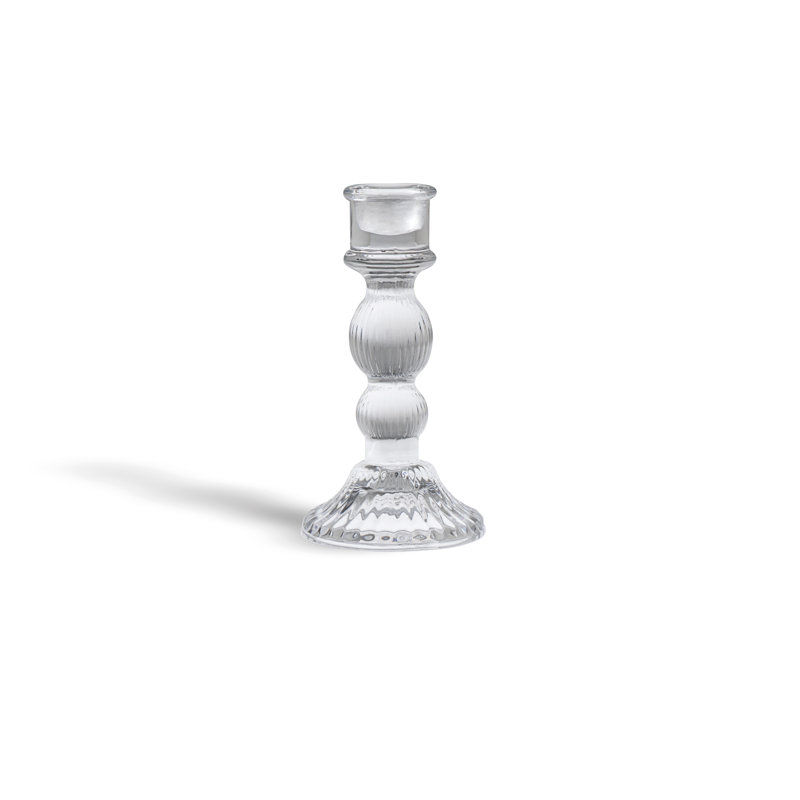 Glass Candlestick, 15" x 8", Silver