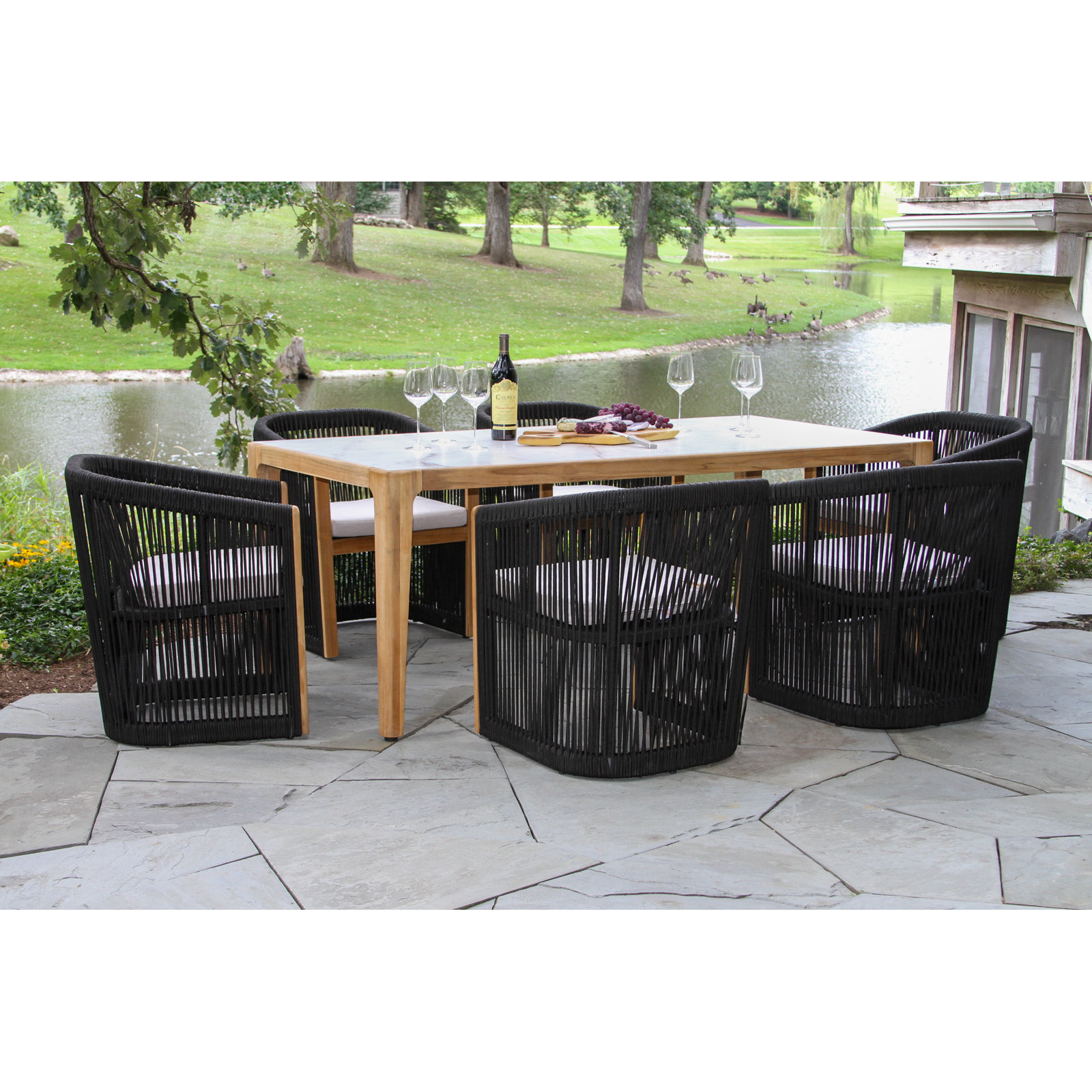 Aniston 38'' Rectangular 6-Person Outdoor Dining Set with Sunbrella® Cushions, White