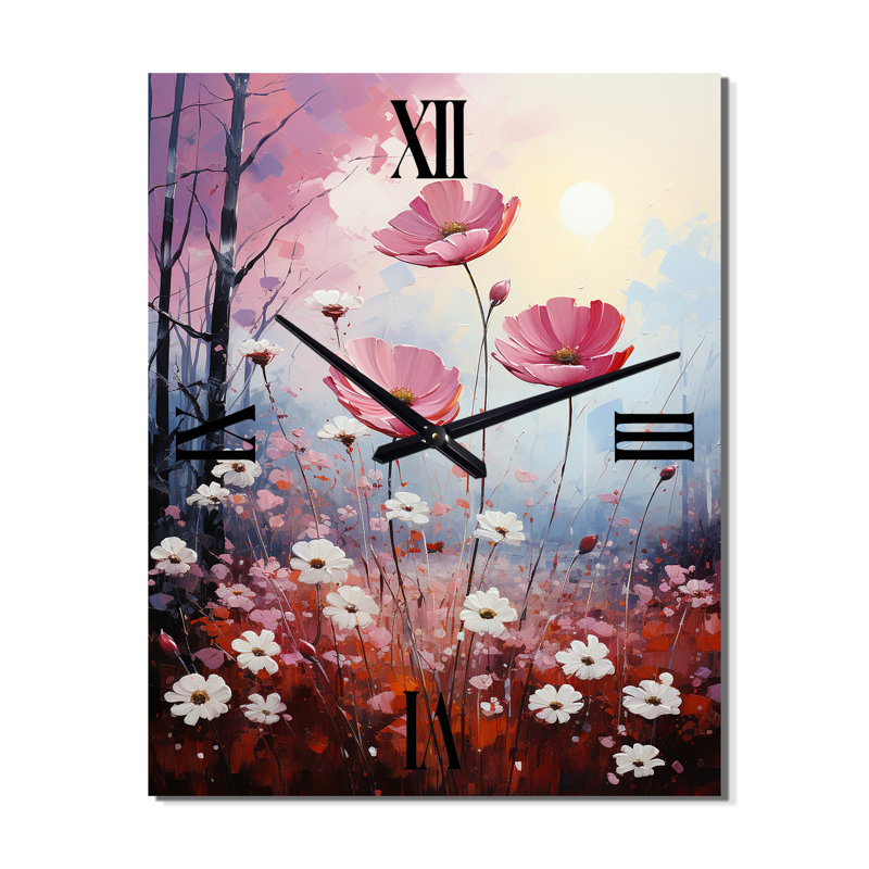 Horloge murale rose surdimensionnée avec pétales de cramoisi rose, Grand