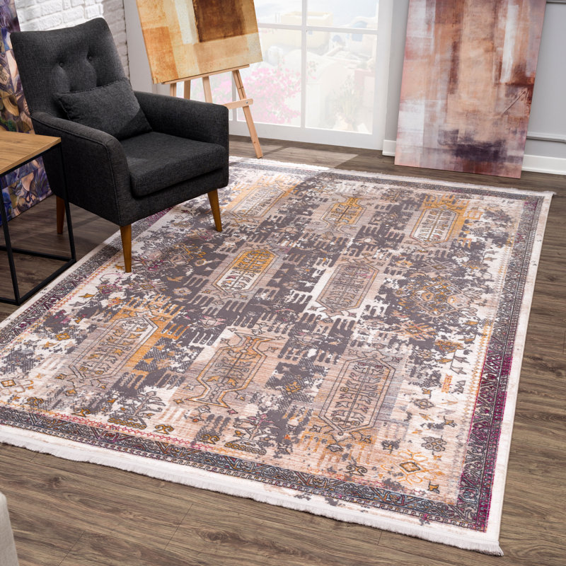 Tapis abstrait gris / brun Kanter, Rectangle 9 pi 2 po x 12 pi 3 po