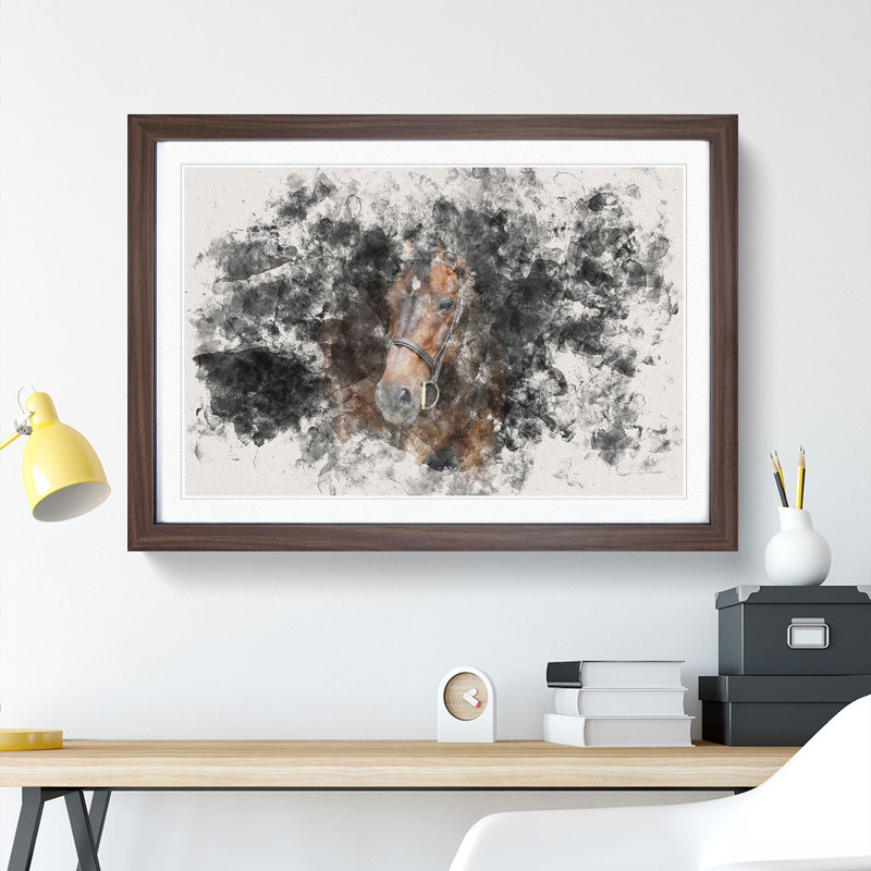 Brown Horse in the Shadows - Picture Frame Graphic Art Print, 36cm H x 48cm W x 2cm D, Walnut Framed