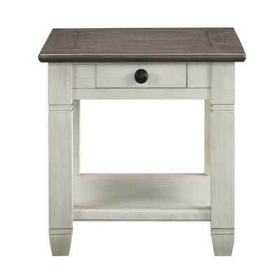 Rosy Brown And Antique White Finish 1Pc End Table With Drawer Bottom Shelf Wooden Living Room Furniture Side Table