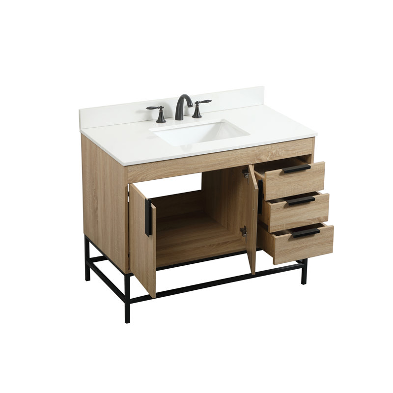 Eugene 42'' Single Bathroom Vanity with Engineered Marble Top, Mango Wood