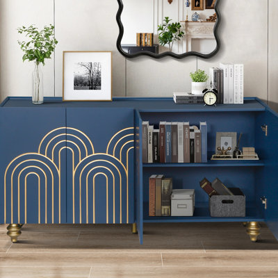 Buffet moderne cannelé, bleu marine, améliorant le rangement à domicile et l'esthétique convenant à diverses pièces