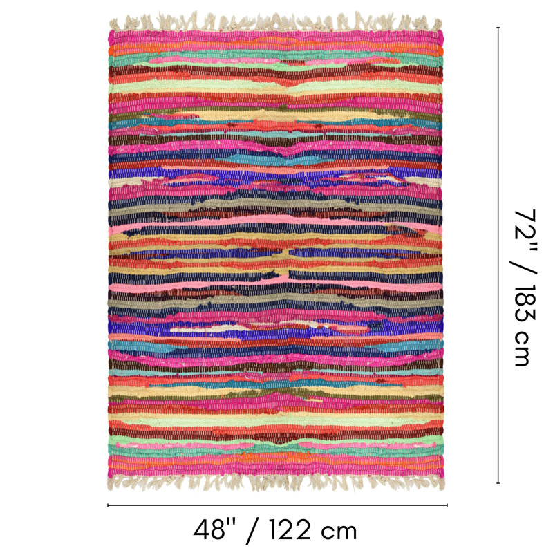 Tapis bleu / rouge / vert en coton Savh, Rectangle 4 pi x 6 pi