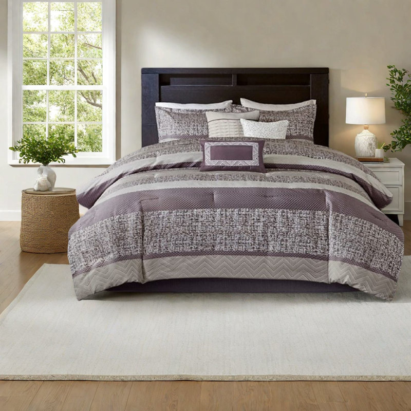 Ensemble de literie luxueux en jacquard mauve très grand californien