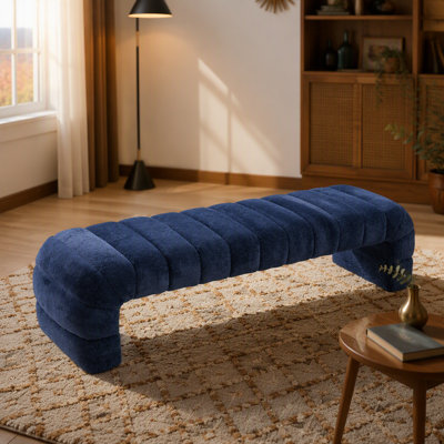 69.7"Wide Modern Upholstered Armless Bed Bench, Channel Tufted Couch Daybed Chaise, Chenille Ottoman Foot Stool for Living Room and Bedroom, Entryway, Navy