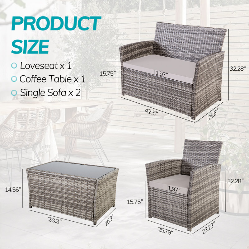 Suleimn 4  Person Seating Group with Cushions, Gray, Gray