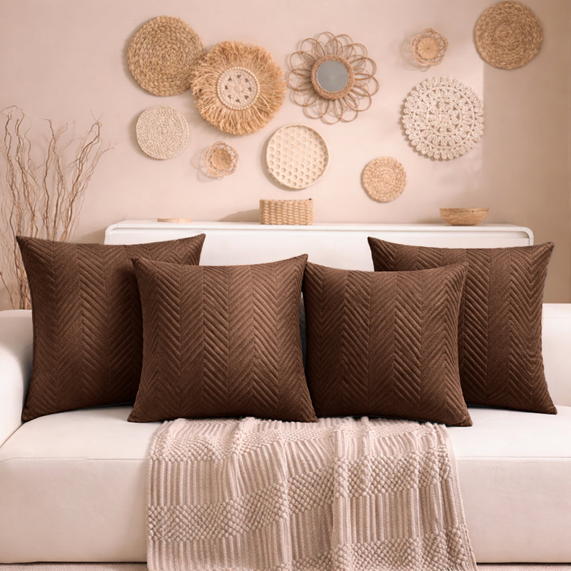 Aspire Homeware Embossed Square Velvet Cushion Cover, Coffee, Pack of 4