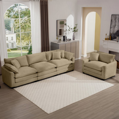 Ensemble de canapé modulaire de style Mid-Century composé de deux, un canapé modulaire à trois places et un canapé modulaire à une place avec 2 coussins d'accoudoir et 4 coussins décoratifs, modulaire en velours côtelé de salon