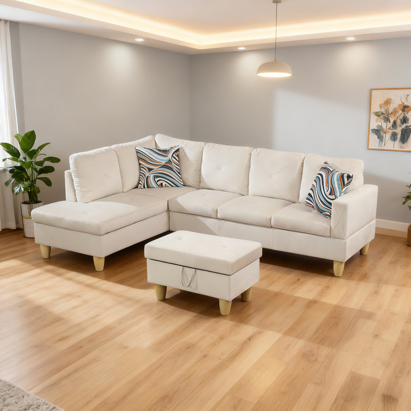 Ensemble de canapé moderne en tissu minimaliste de trois pièces (siège double + siège simple + tabouret de rangement) avec ligne de pression tridimensionnelle blanche en X