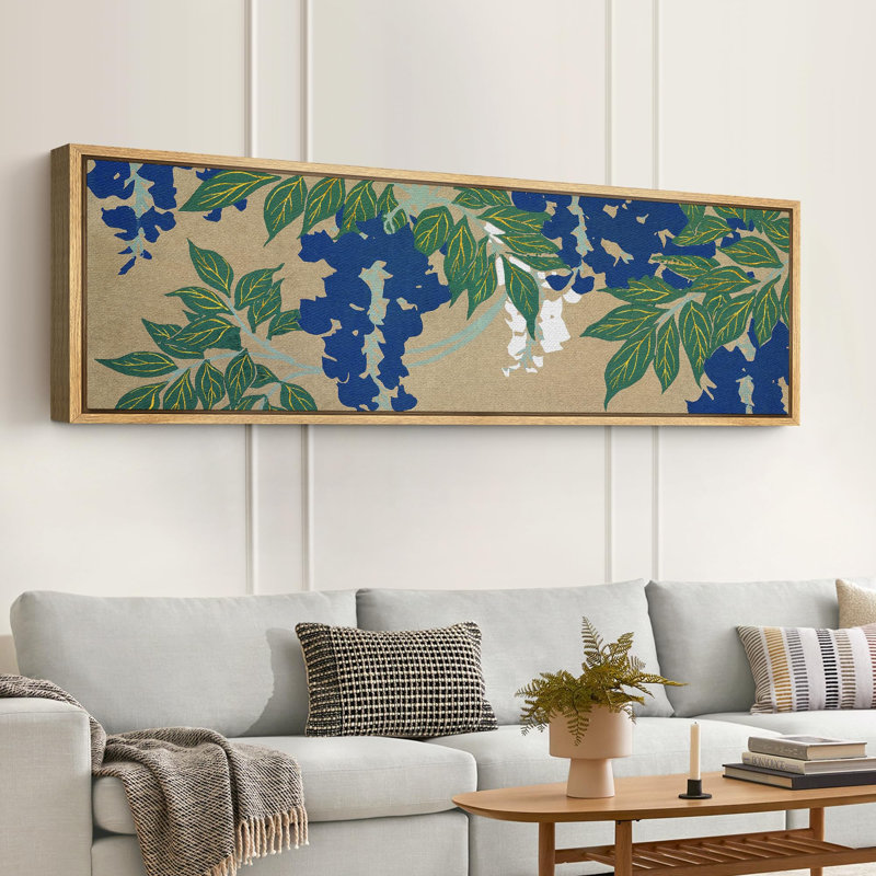 «Green and Blue Leaves Silhouette Floral Botanical», reproduction sur toile, H 20 po x l 60 po, Naturel