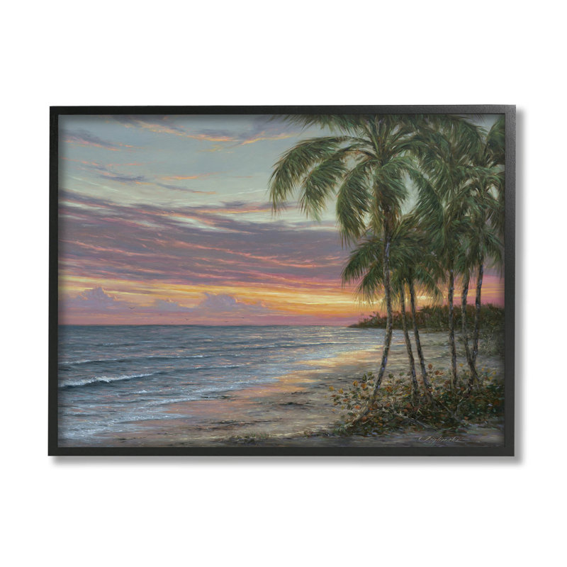 Summer Beach Palm Trees, art de la giclée par Martin Figlinski, H 24 po x l 30 po x P 1,5 po, Giclée encadrée noir minuit