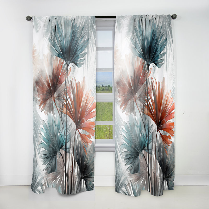 Clapham - Tropical Palm Leaves Ginkgo IV - Palm Trees Curtain - Velvet Room Darkening - 1 panel, 52" W x 108" L
