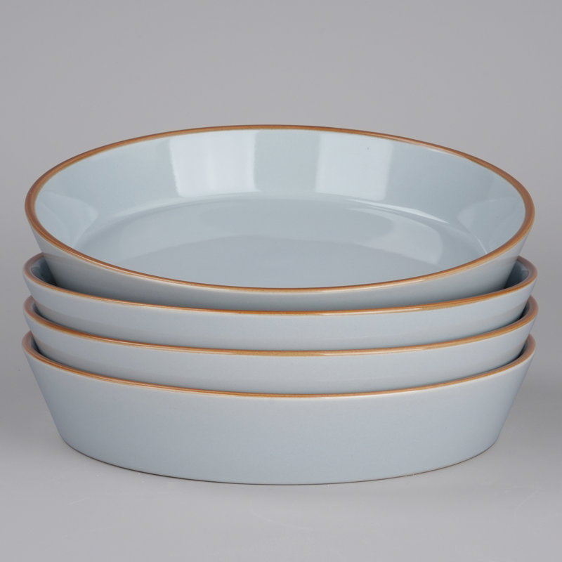 Ensemble de bols à pâtes en grès 4 pièces Saturn, Bleu clair avec bordure brune
