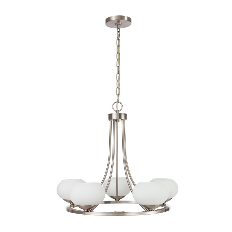  Bisque 5-Light Etched Opal Glass Chandelier