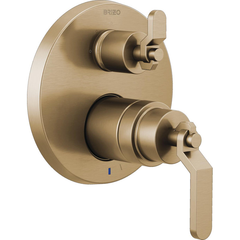 Litze® Rook Shower Integrated Valve with Handles, Luxe Gold, Industrial Lever