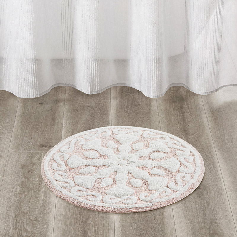 Tapis de bain en coton touffeté Medallion, Rose
