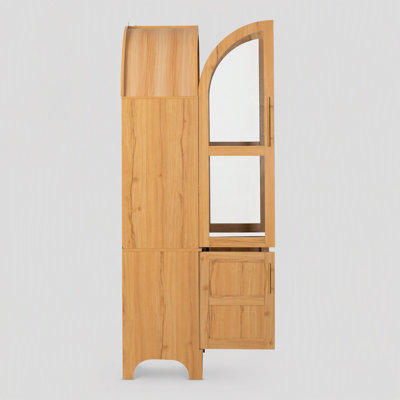 Grand garde-manger arqué de 71 po avec tablettes de porte, armoire de rangement de style campagnard avec tablettes ouvertes et réglables, tiroir caché et porte vitrée, armoire de cuisine, salle à manger