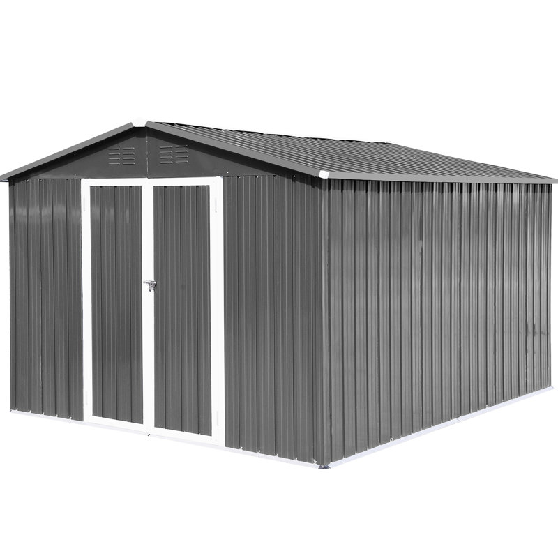 Remise en métal grise 10 pi x 12 pi - Vaste espace de rangement pour les outils et l'équipement de jardin, Gris
