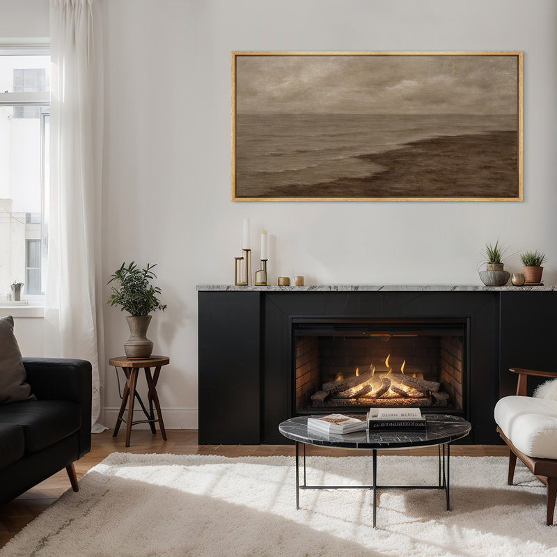 «Calm Coastal Shoreline Cloudy Moody Seascape», reproduction d'art sur toile encadrée dans la chambre principale