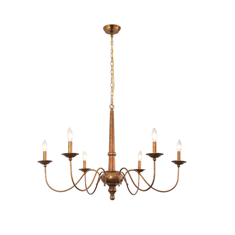 6 Lights French Country Farmhouse Vintage Copper Brass Chandelier