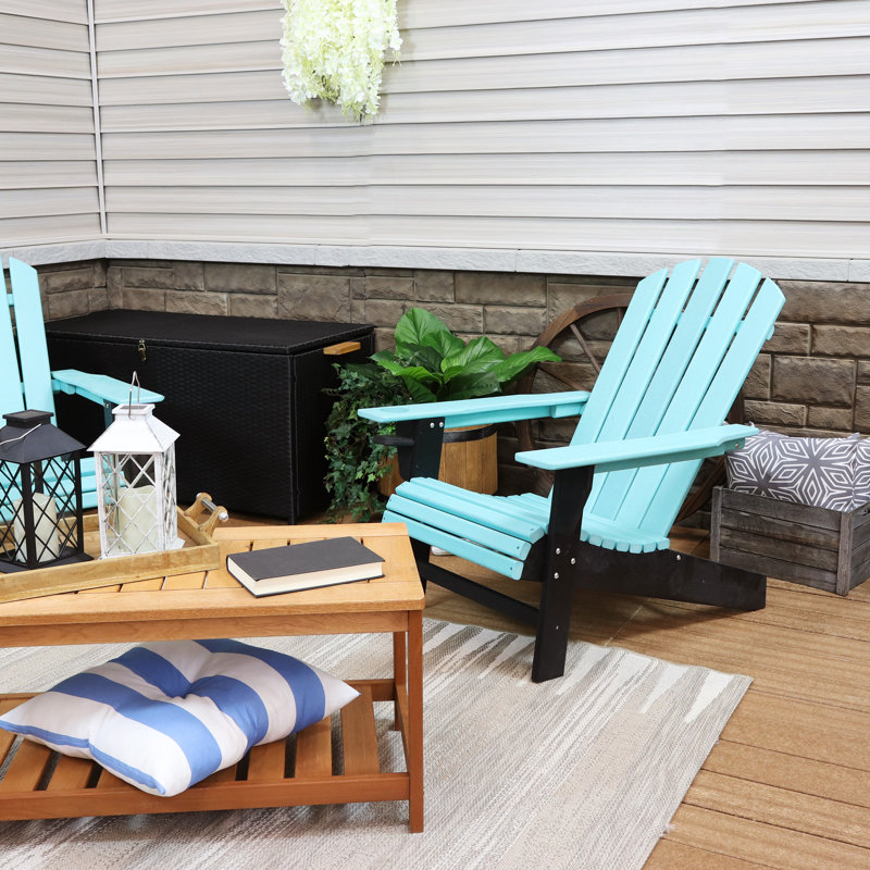 Chaise Adirondack en PEHD résistant aux intempéries avec porte-gobelet - Bleu / Blanc, Bleu / blanc