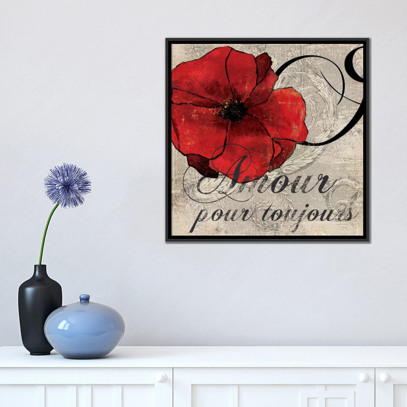 « amour toujours », impression sur toile, H 18 po x l 18 po x P 1,5 po, Toile avec cadre noir, Pas de tapis