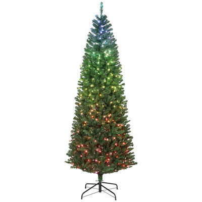 Sapin de Noël artificiel mince pré-illuminé, 2,13 m (7 pieds) avec 350 lumières DEL synchronisées à couleurs changeantes et télécommande, branches articulées aux extrémités denses, 12 modes d'éclairage, minuterie et luminosité réglable.