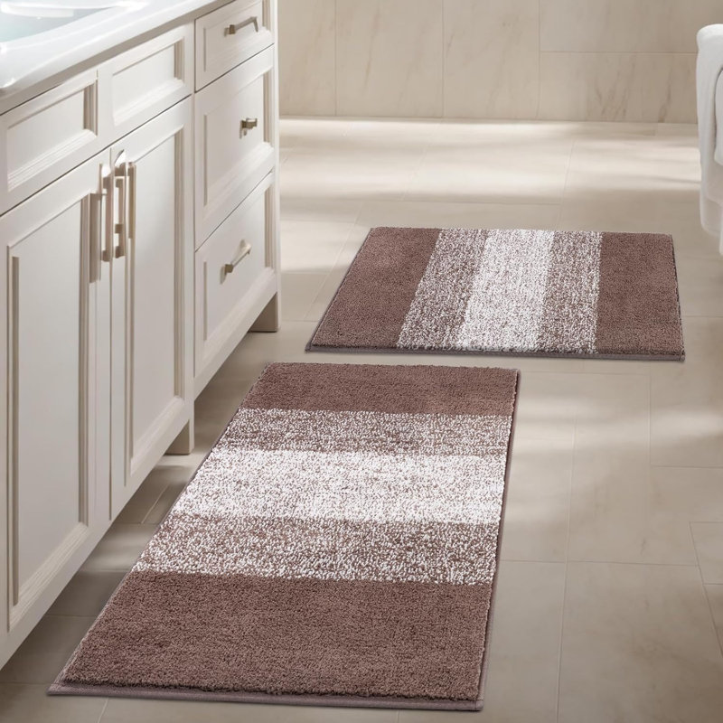 Tapis de bain doux et antidérapants, ensemble de 2, Rayures brunes