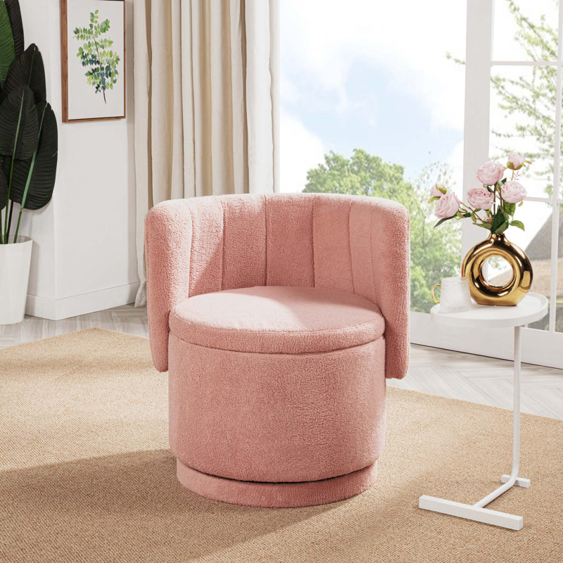 Fauteuil pivotant à 360 degrés avec espace de rangement, Bouclé rose