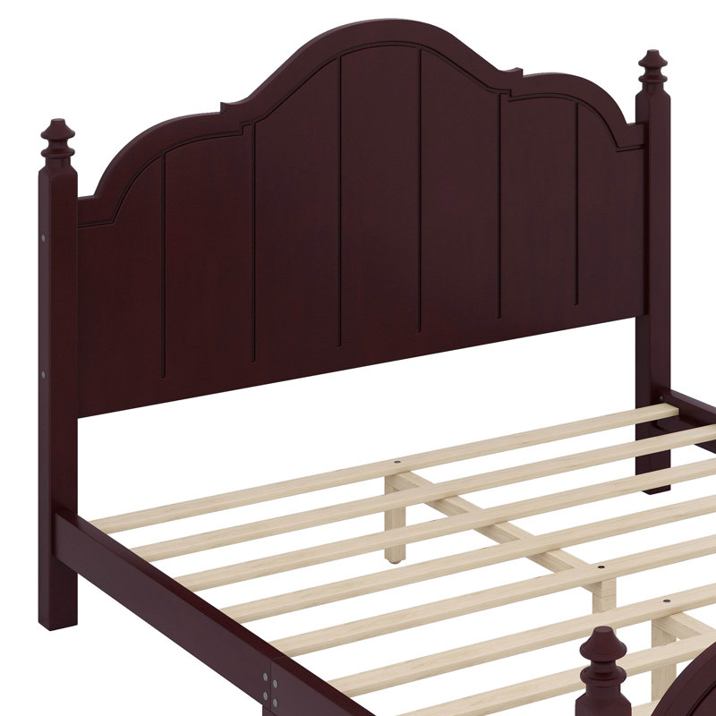 Base de lit plateforme en bois massif rétro avec tête de lit, support à lattes, artisanat vieilli et assemblage facile - aucun sommier nécessaire