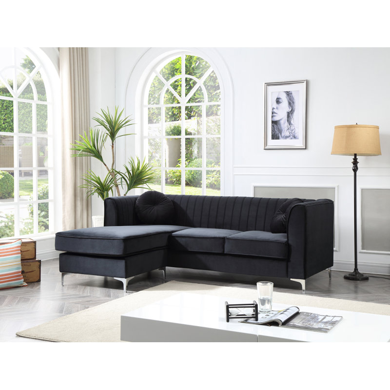 Ballentine Velvet L-Shaped Sectional Reversible, Black