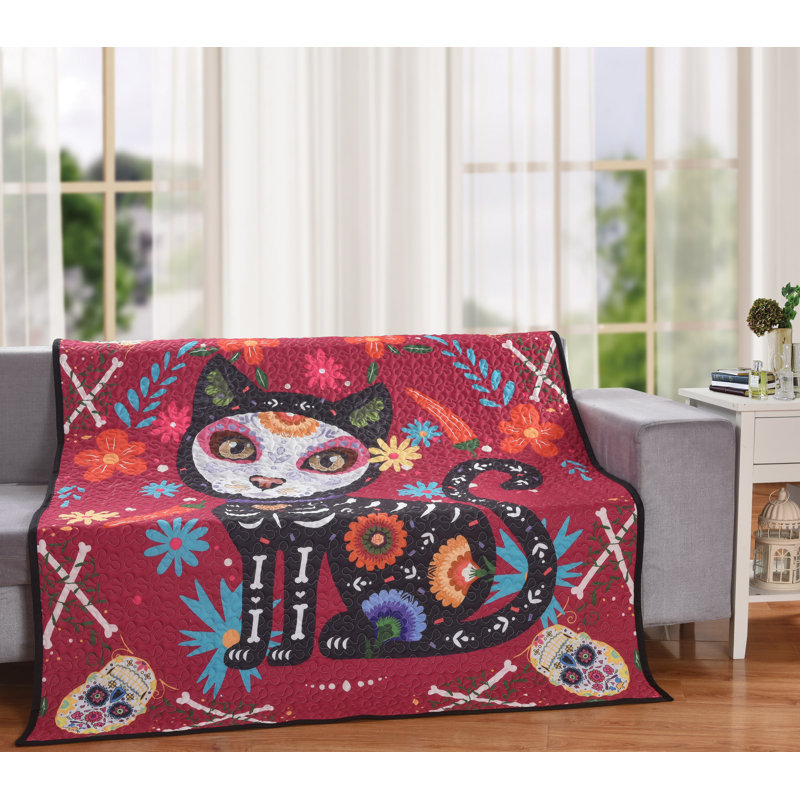 Couverture courtepointe Sugar Skull Cat