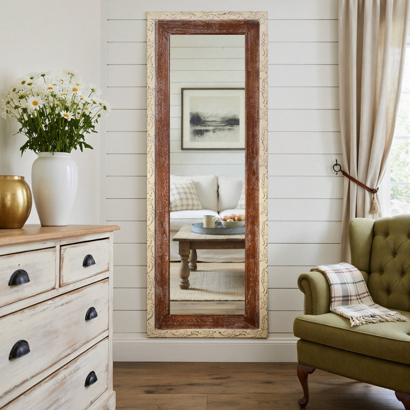 68 po x 25 po avec miroir blanc pleine longueur et cadre en bois massif brun pour le salon et la chambre à coucher