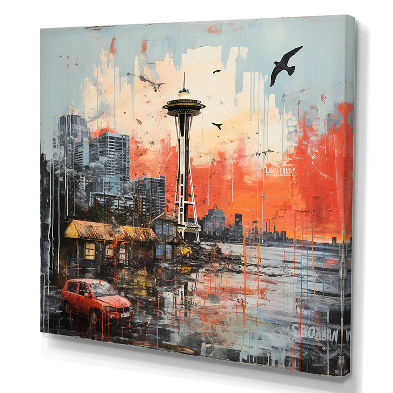 Seattle Pop Art Landscape - art mural Seattle, H 36 po x l 36 po x P 1,5 po, Toile tendue