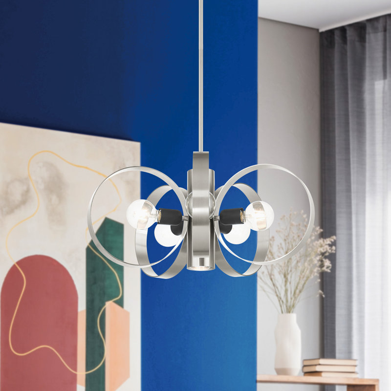 Lustre géométrique unique à 6 lumières Babara, Nickel brossé