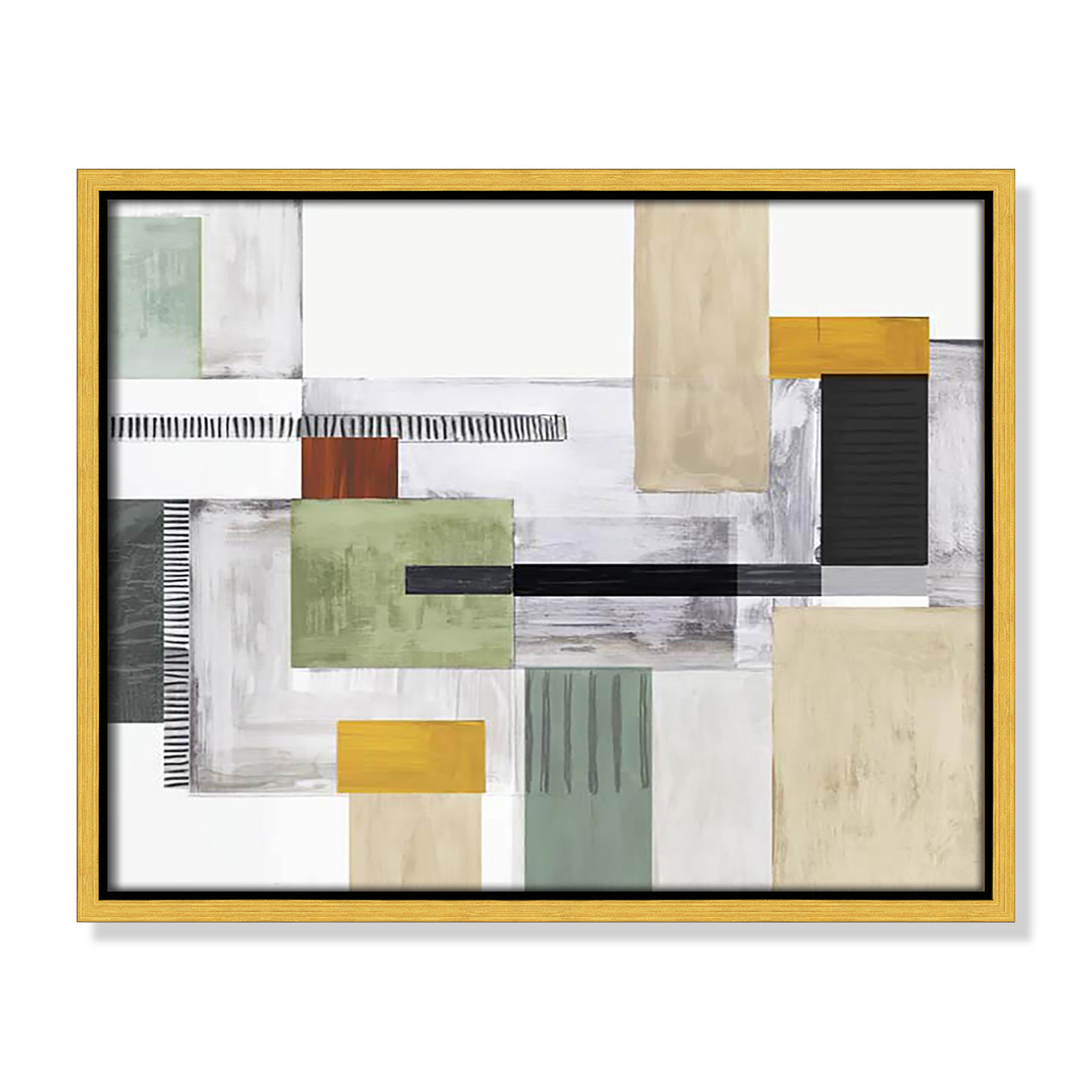 Playful Blocks Print by Tom Reeves, 12.5" H x 15.5" W x 2" D, Gold Floater Framed, No Mat