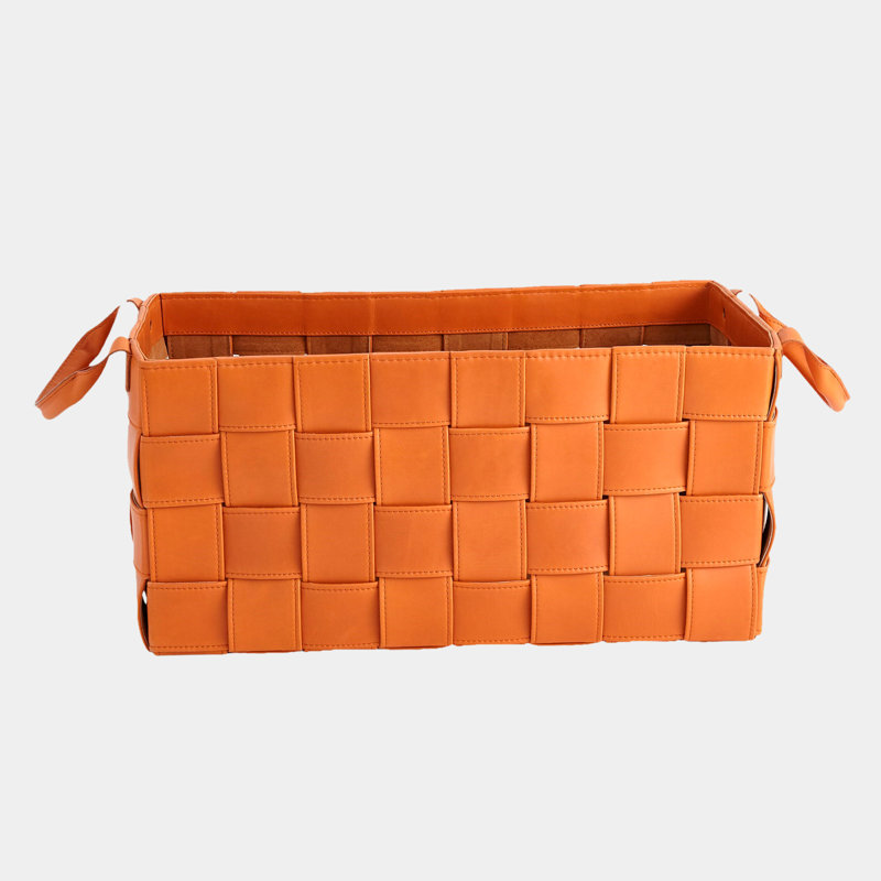 Panier en cuir tressé doux-Orange-Lg, H 12 po x l 12 po x P 24 po, Orange