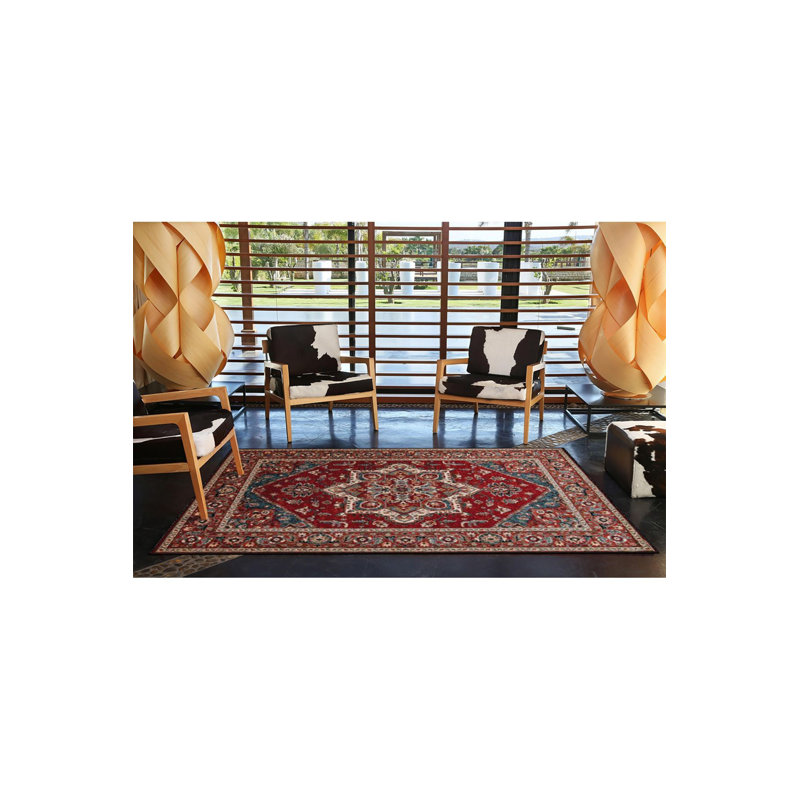 Tapis décoratif tissé à motif d'étoiles bleu traditionnel lavable à la machine